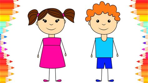 How To Draw Boy And Girl For Kids Diy Coloring Pages For Childrenart