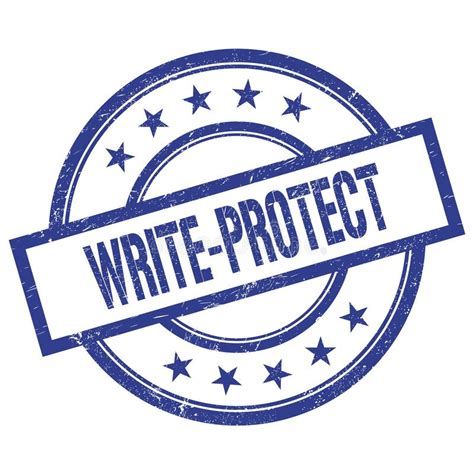 Write Protect Text Written On Blue Vintage Round Stamp Stock