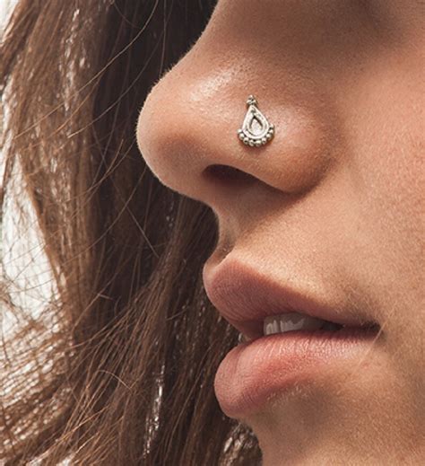 Gold Nose Stud Solid 14k White Gold Nostril Pin Nose Ring Etsy