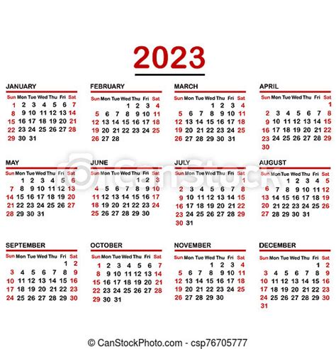 Minimalist Calendar Of Year 2023 Canstock