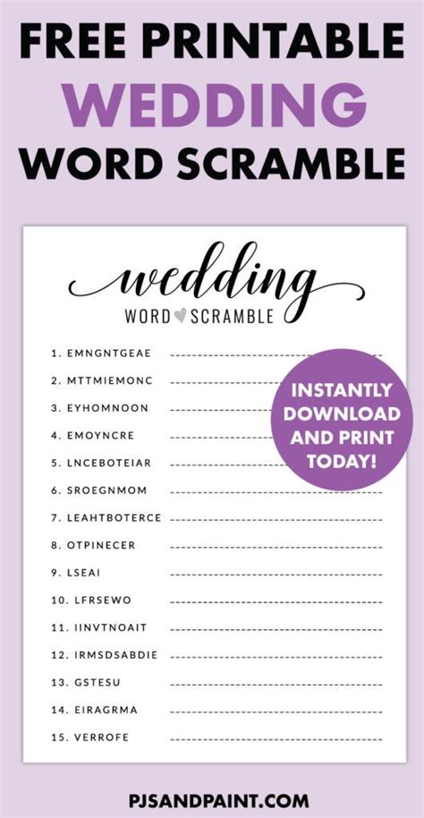 Free Printable Wedding Word Scramble Game Printable Bridal Shower