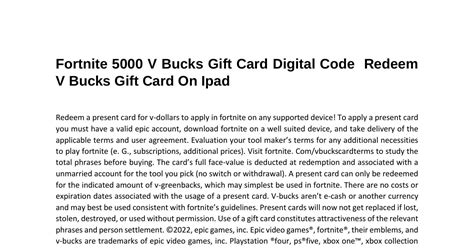 Fortnite 5000 V Bucks T Card Digital Code Redeem V Bucks T Card