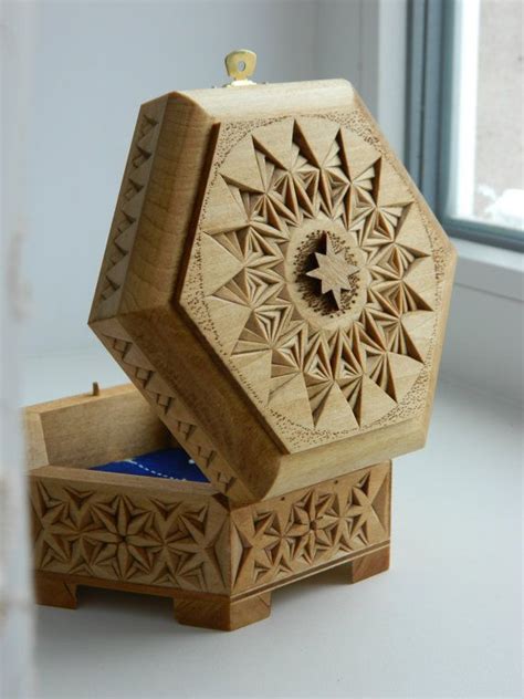 Starry Sky Hand Carved Basswood Box Chip Carving Wood Jewelry Box