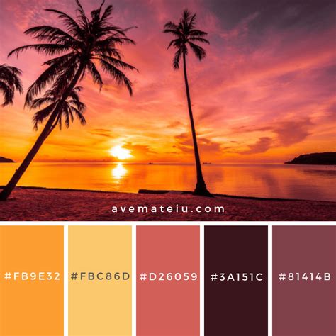 Sunset Tropical Beach With Coconut Palm Tree Color Palette 226 Ave Mateiu