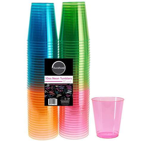 Durahome Hard Plastic Cups 10 Oz Party Cups Beverage Tumblers In Assorted Neon Colors