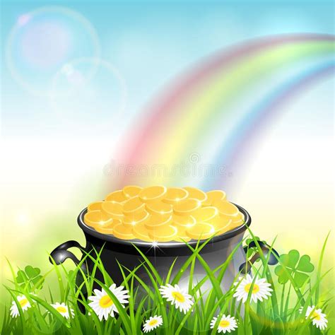 Patrick Day Background And Green Hat With Gold Of Leprechauns Stock