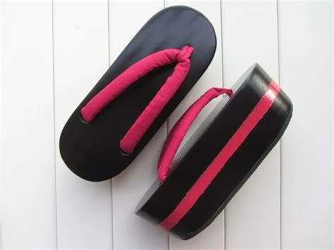 wooden clogs japanese geta sandals flip flops cosplay red stripe in women s arm warmers from