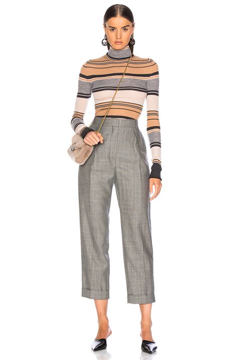 Acne Studios Striped Turtleneck Knit Top In Camel And Grey Fwrd