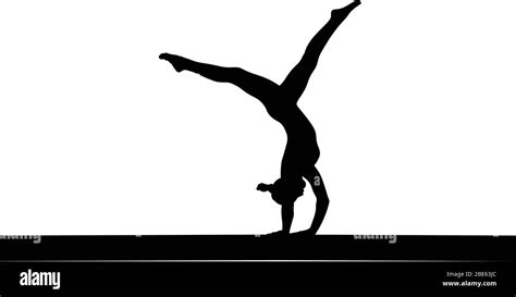 girl gymnast handstand exercise on balance beam isolated black silhouette stock vector image
