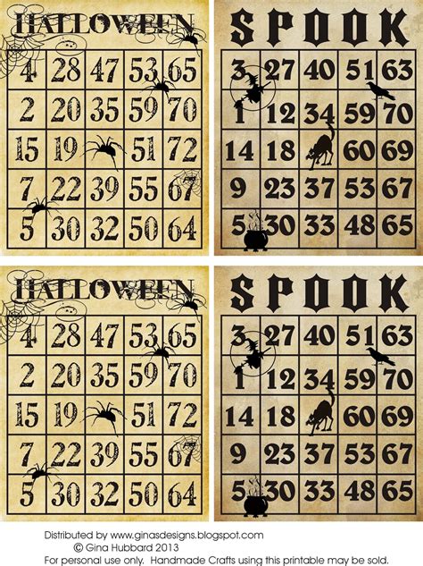 Ginas Designs Freebie Friday Vintage Halloween Bingo Cards