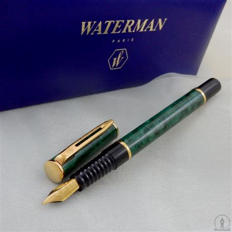 Waterman Laureat Fountain Pen Green Marble Gt Medium Nib New Old