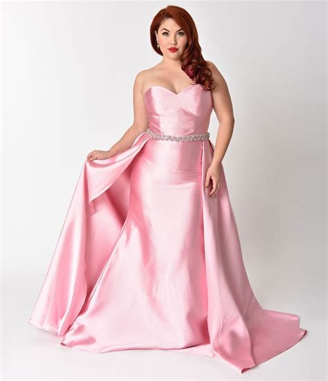 curve dusty rose pink strapless sweetheart neckline satin prom gown unique vintage disney prom