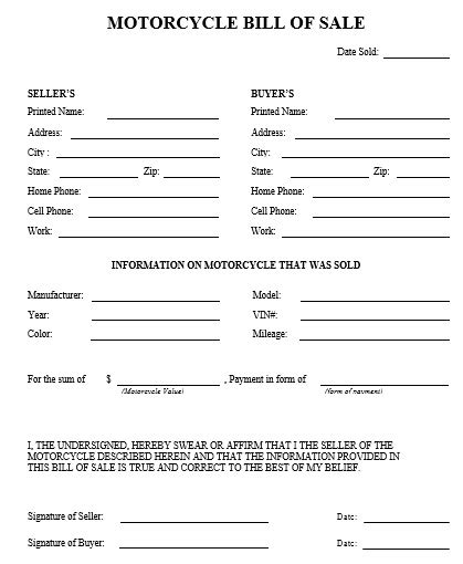 100 Free Motorcycle Bill Of Sale Forms And Templates Word Best