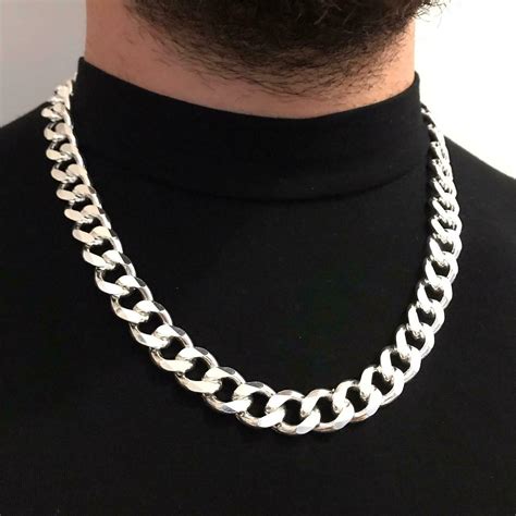 925 Sterling Silver Mens Cuban Tight Curb Link Chain Necklace 14mm