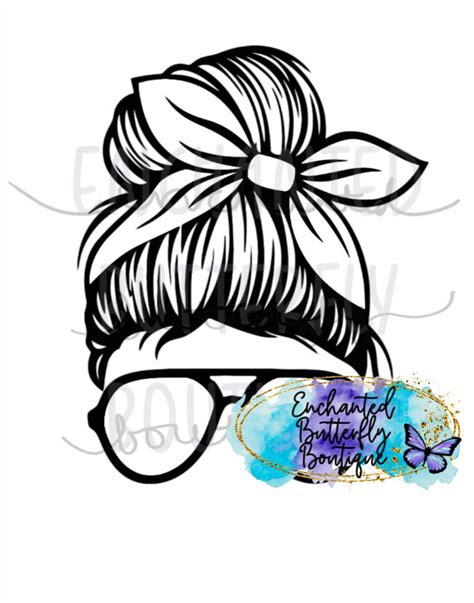 Messy Bun Mom Life Transparent Glasses And Bow Pop Behind Etsy