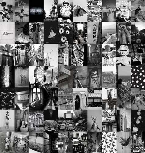 Aesthetic Black And White Wall Collage Kit Digital Copy Pack Of 75