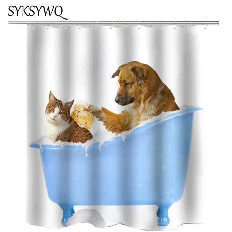 Cat Dog Shower Curtain Fabric Poyester Bath Screens Pet Animal Bathroom