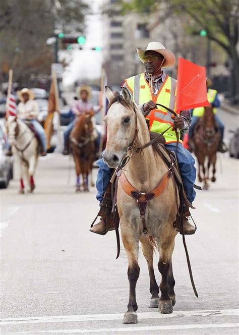 Houston Rodeo Trail Ride Riders Reach Downtown Houston Rodeo Parade