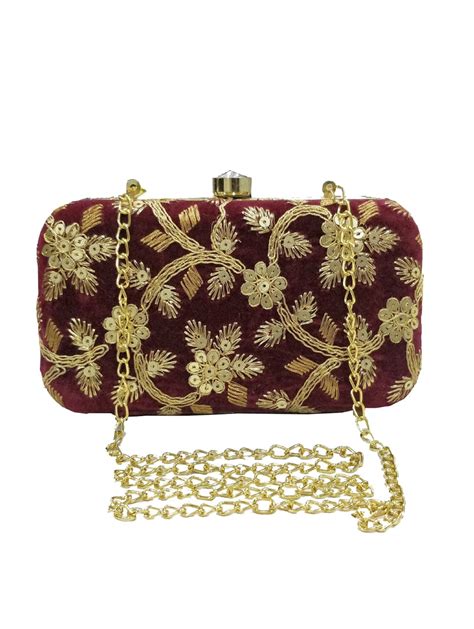 Buy Online Maroon Metal Box Clutch From Bags For Women By Luvscoop For