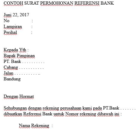 Contoh Surat Permohonan Referensi Bank Info Uang Online