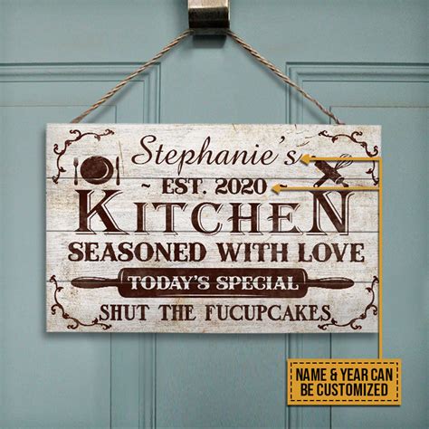 Rustic Kitchen Seasoned With Love Custom Wood Rectangle Sign Farmhous