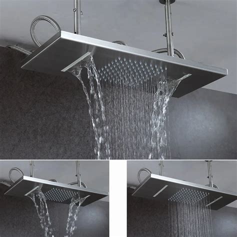 Ceiling Rain Shower Head Brushed Rainfall Waterfall Bathroom Showerhead