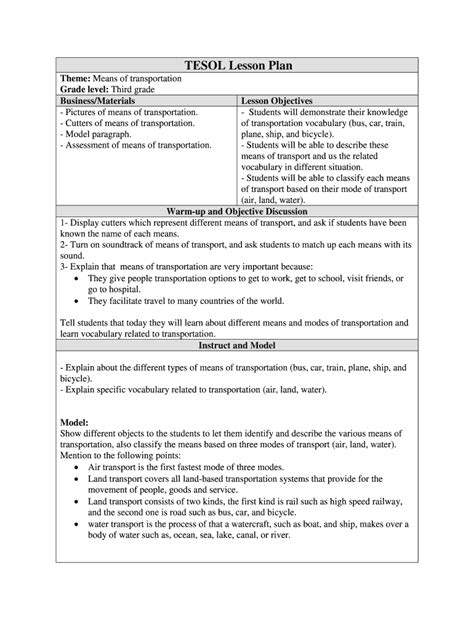 Tesol Lesson Plan Examples Form Fill Out And Sign Printable Pdf