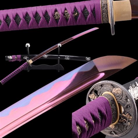 Real Katana Swords Purple Japanese Samurai Katana Manganese Etsy