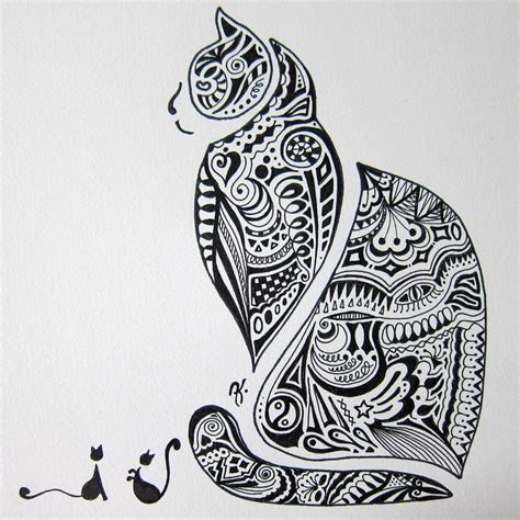 Le Chat Daline Zentangle Cat Art Doodle Art Doodle Sketch