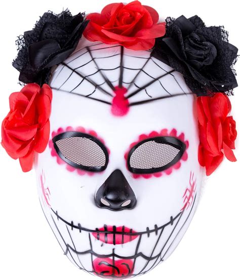 Women S Masquerade Mask Mexican Day Of The Dead Sugar Skull Red Black Halloween