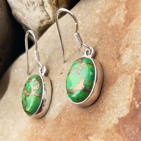 Oval Green Turquoise Copper Earrings GLE Good Living Essentials