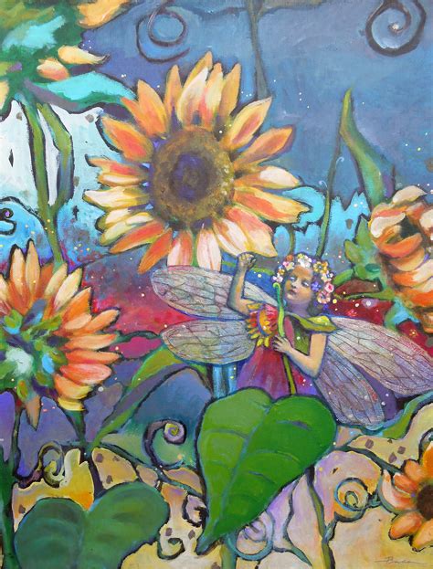 Sunflower Garden Fairy 16 X 20 Acrylic On Canvas Etsy Uk