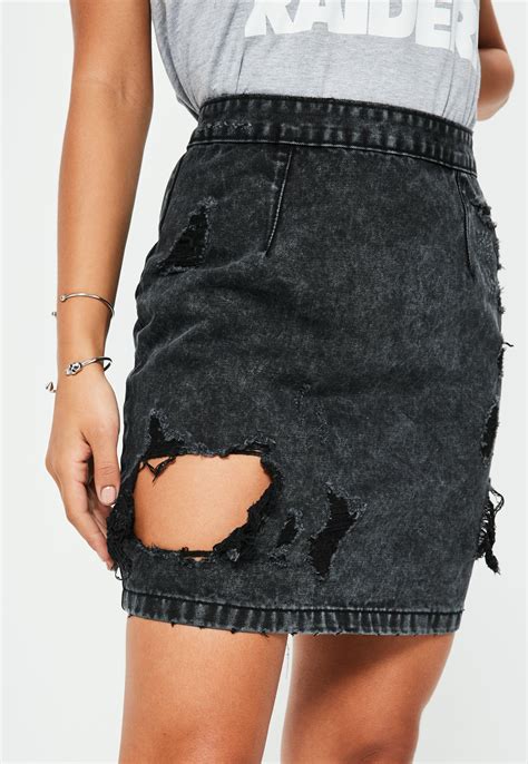 Missguided Petite Black Open Rip Denim Mini Skirt Lyst