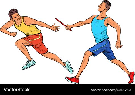 Sports Relay Passing The Baton Men Athletes Race Vector Image
