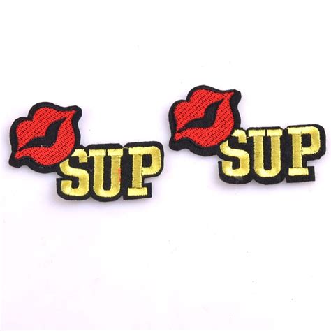 Sup Patch Stickers Fabric Embroidery Patches For Clothing Red Lips Iron