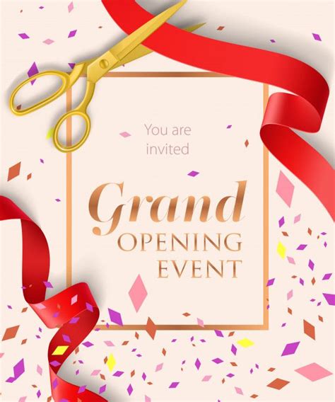 Grand Opening Event Lettering With Confetti Free Vector Premium