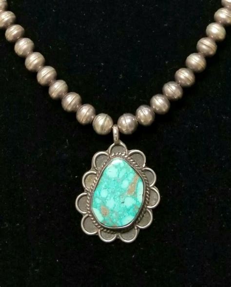 Vintage Navajo Natural Turquoise Sterling Silver Pend Gem