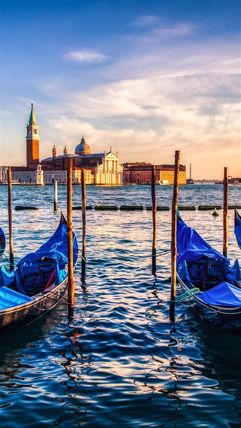 Download Wallpaper Gondolas From Venice At Sunset 1080x1920