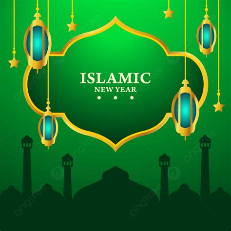 Background Tahun Baru Islam Pada Latar Belakang Hijau Dengan Masjid
