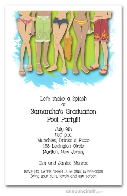 Legs Swimming Beach Or Pool Graduation Party Invitations