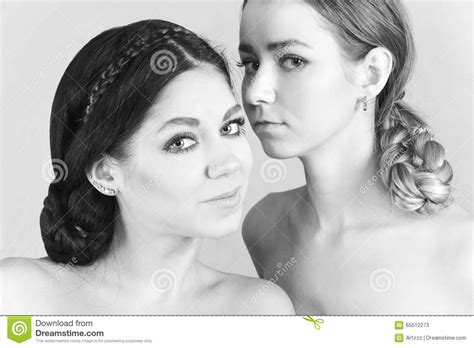 Portrait Of Two Young Women Stock Image Image Of Haircut Grey 65512273