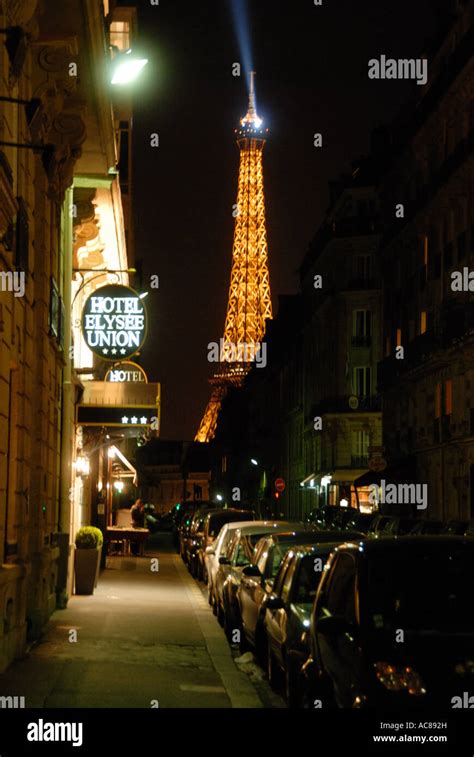 Eiffel Tower Illuminated At Night Stock Photo Alamy