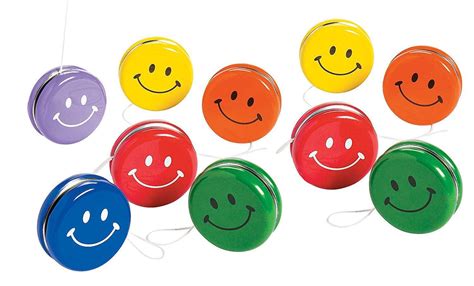 Metal Smile Face Yo Yos Pack Of 10 Assorted Colors Happy Face Yoyos
