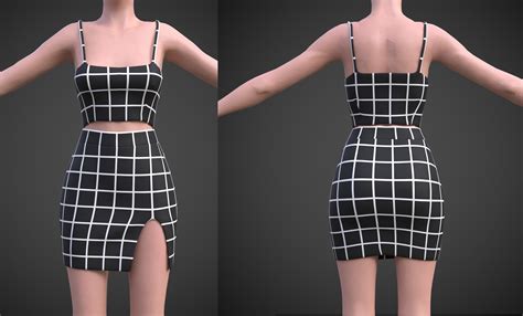 3d Model Checkered Two Piece Outfit Plaid Cami Top And Mini Skirt Vr