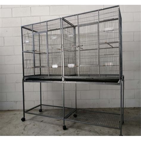 Double Large Budgie Bird Cage Parrot Aviary With Divider Perch On