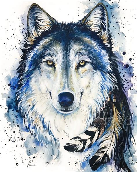 Wolf Watercolor Grey Wolf Art Print Colorful Wolf Art Feed Etsy