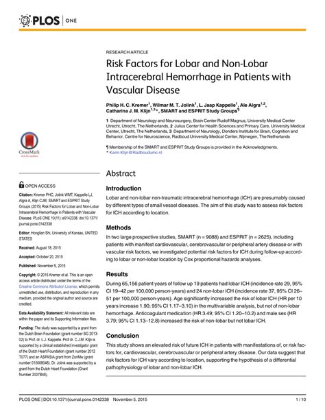 Pdf Risk Factors For Lobar And Non Lobar Intracerebral Hemorrhage In