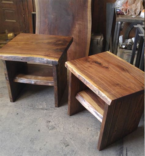 Live Edge Sideend Tables With Reclaimed Wooden Base