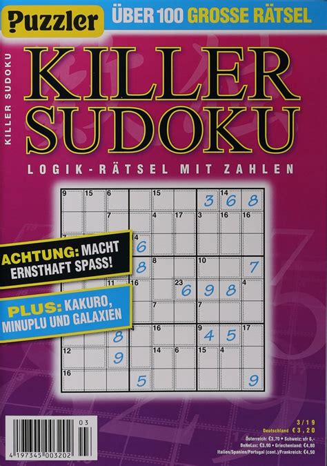 Additionally, a killer sudoku grid is divided into cages, each cage has its own background color. KILLER SUDOKU 3/2019 - Zeitungen und Zeitschriften online