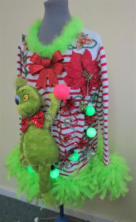 3 D Grinch Tacky Ugly Christmas Sweater Mini Dress Light Up Etsy